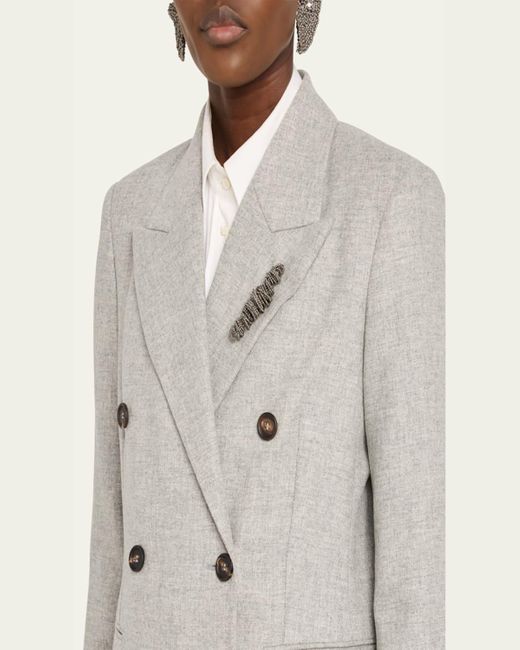 Brunello Cucinelli Natural Cashmere-Wool Flannel Double-Breasted Blazer