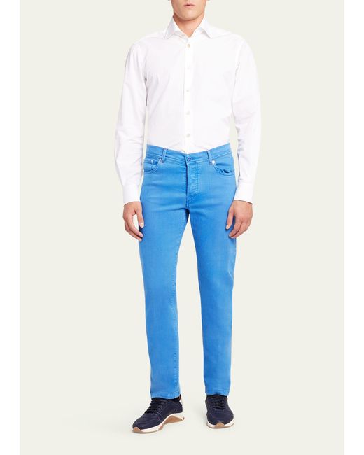 Kiton Blue Slim Fit Denim 5-pocket Pants for men