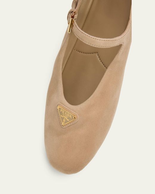Prada Suede Mary Jane Ballerina Flats in Natural | Lyst