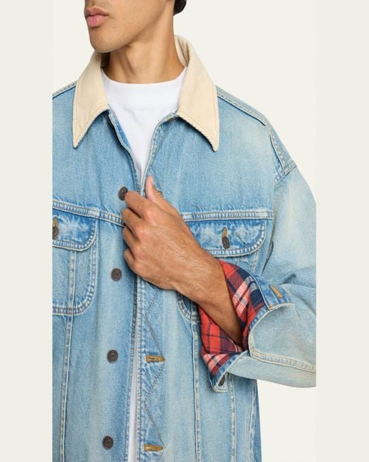The Row Blue Denim Jacket With Corduroy Collar for men