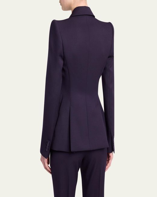 Alexander McQueen Blue Grain De Poudre Wool Single-Breasted Blazer