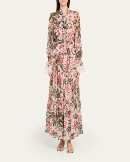 Kobi Halperin Pink Payne Tiered Floral-Print Maxi Dress