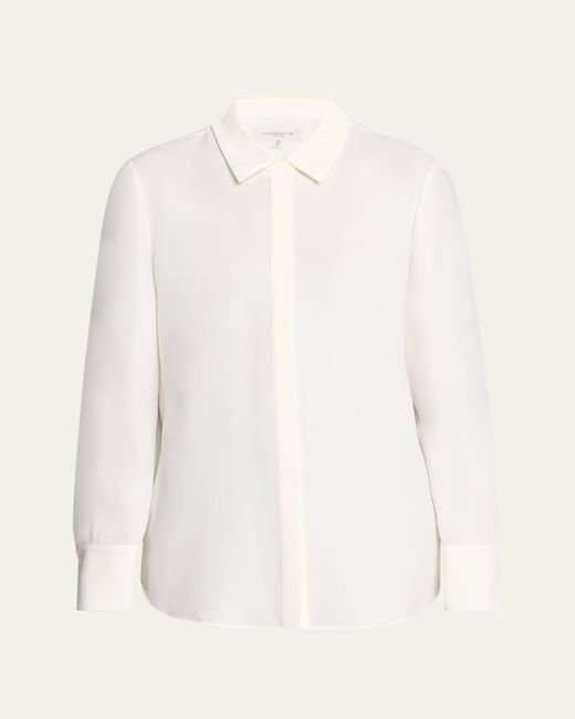 Lafayette 148 New York White Scottie Silk Button-Down Blouse