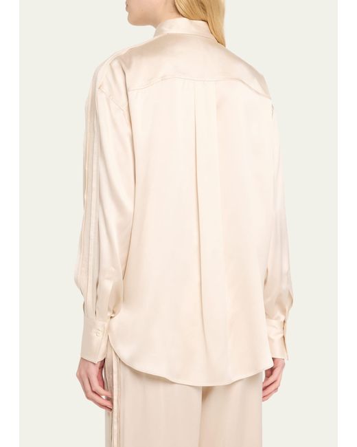 Brunello Cucinelli Natural Satin Tunic Button-front Shirt With Sequin Detail