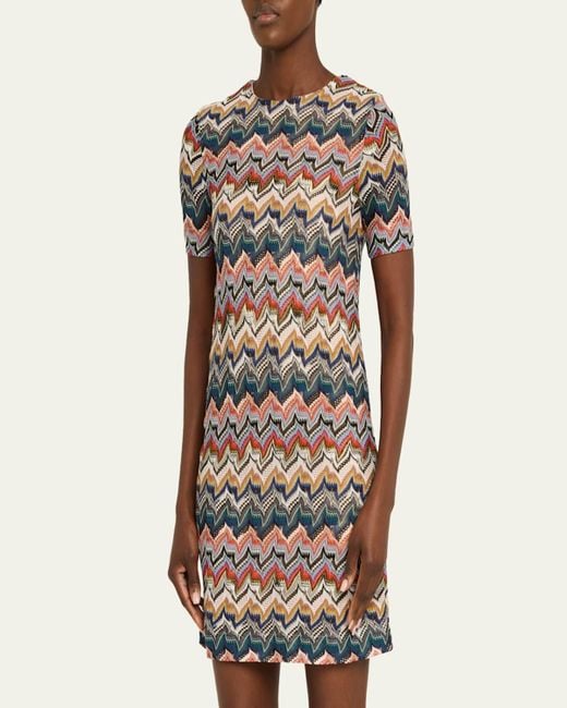 Missoni White Metallic Zigzag Short-Sleeve Mini Dress