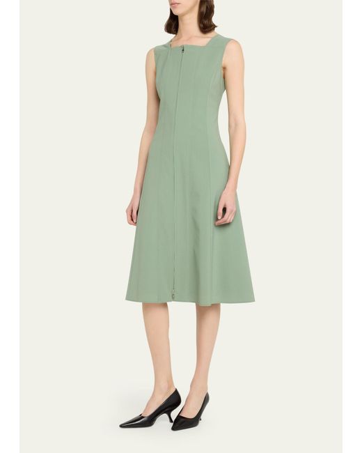 ADEAM Green Giselle Midi Dress With Lace-up Detail