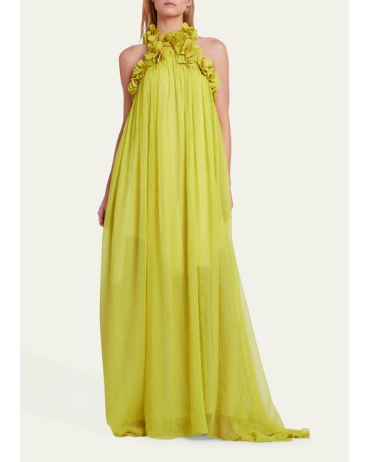 PATBO Green Hand-embroidered 3d Flower Gown