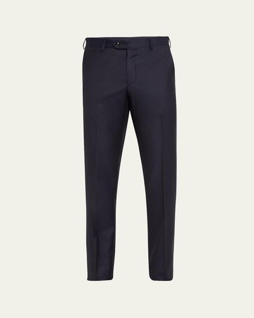 Giorgio Armani Blue Solid Wool Flat-Front Trousers for men