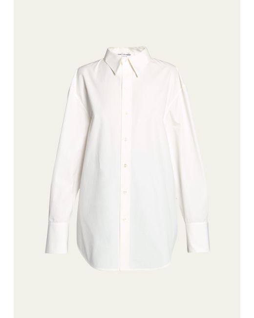 Saint Laurent White Long Button Down Collared Dress Shirt