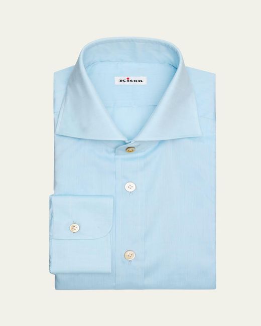 Kiton Blue Cotton Voile Spread Collar Dress Shirt for men