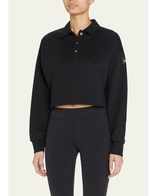 Alo Yoga Black Polo Club Henley Pullover Sweatshirt