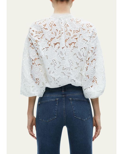 Alice + Olivia White Aislyn Lace Blouse