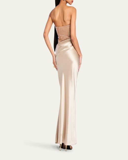 retroféte Natural Alexandra Strapless Sequin Draped Dress