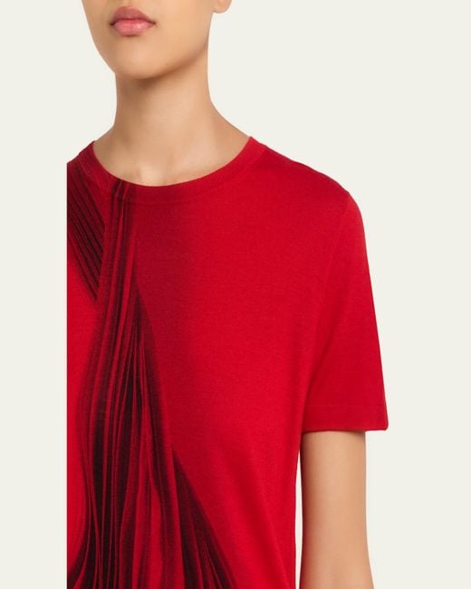 Jason Wu Red Dancing Pleat Printed Short-Sleeve Knit Top
