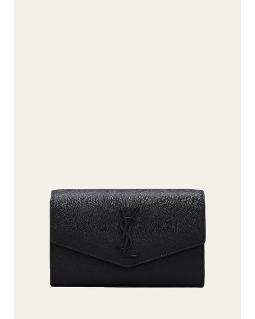 Saint Laurent Black Uptown Ysl Wallet On Chain In Grained Leather