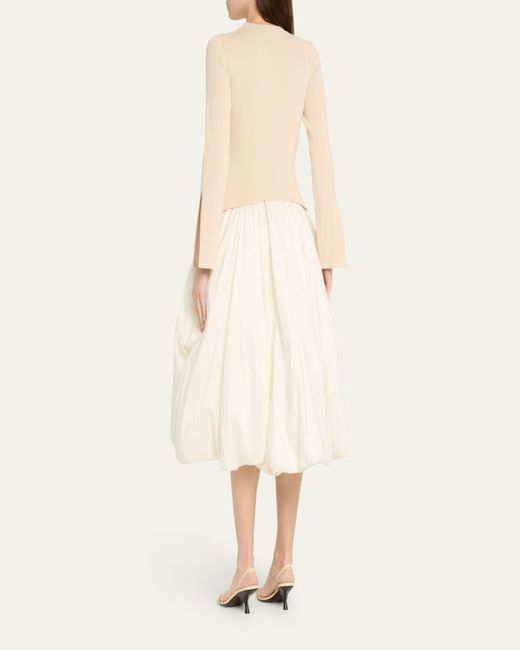 Jonathan Simkhai Natural Kenlie Long-Sleeve Bubble Midi Dress