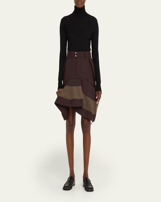 Sacai Brown Hybrid Asymmetric Flounce Skirt