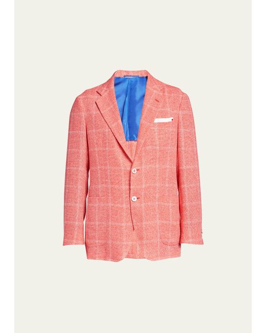 Kiton Pink Cashmere-linen Windowpane Sport Coat for men