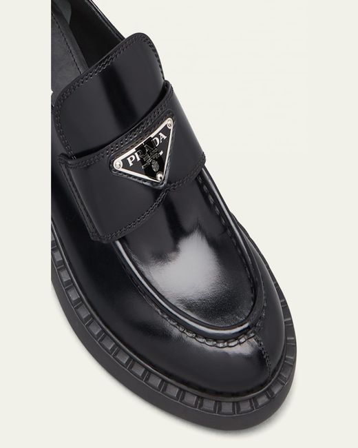 Prada White Leather Triangle Logo Loafers