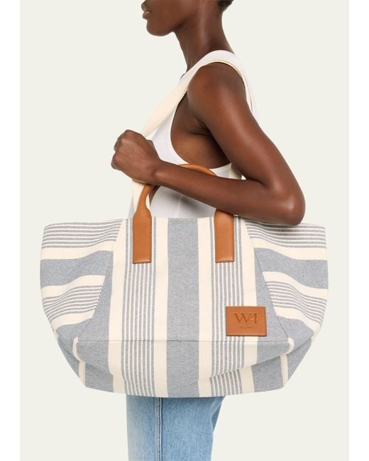 WE-AR4 Blue The Riviera Striped Canvas Tote Bag