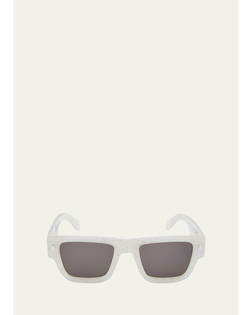 Palm Angels White Palisade Shimmery Acetate Rectangle Sunglasses