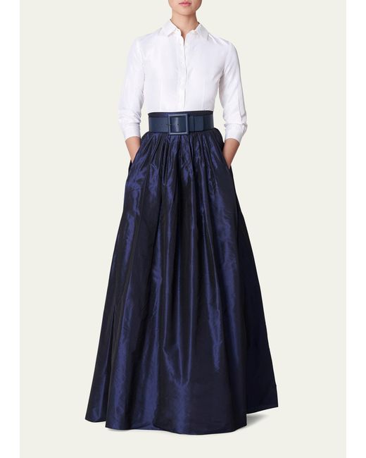Carolina Herrera Blue Pleated Silk Ball Skirt