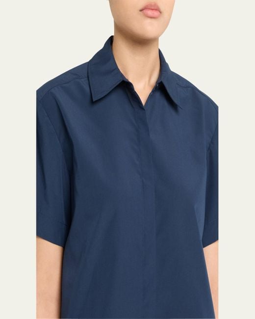 Jonathan Simkhai Blue Bernie Pleated Short-Sleeve Shirt
