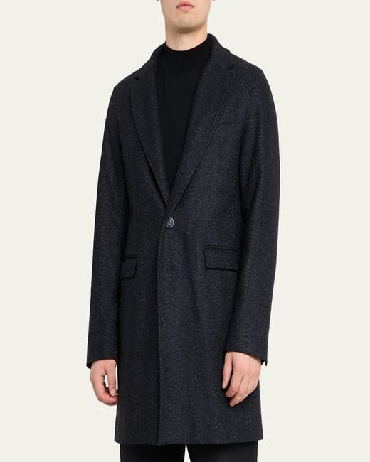 Herno Blue Wool-Blend Herringbone Top Coat for men