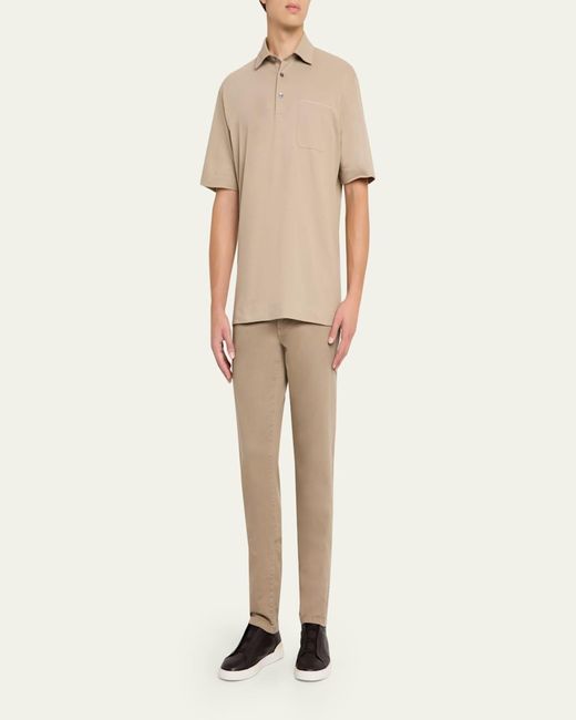 Zegna Natural Leather-Trim Pocket Pique Polo Shirt for men