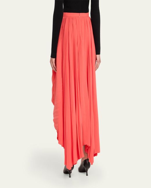 Alexander McQueen Red Pleated Asymmetric Draped Midi Skirt