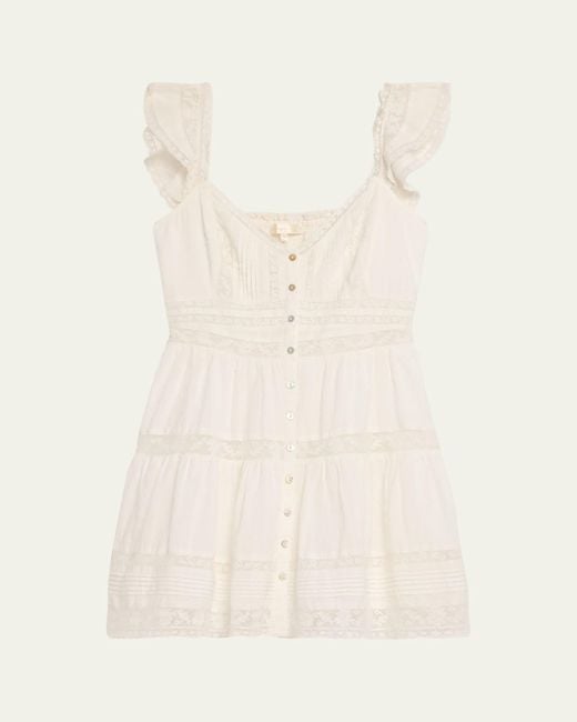 LoveShackFancy Natural Rietta Cotton Lace-Trimmed Mini Dress
