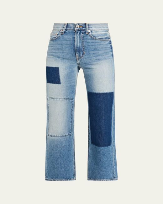 Veronica Beard Blue Dylan Patchwork High-Rise Ankle Jeans