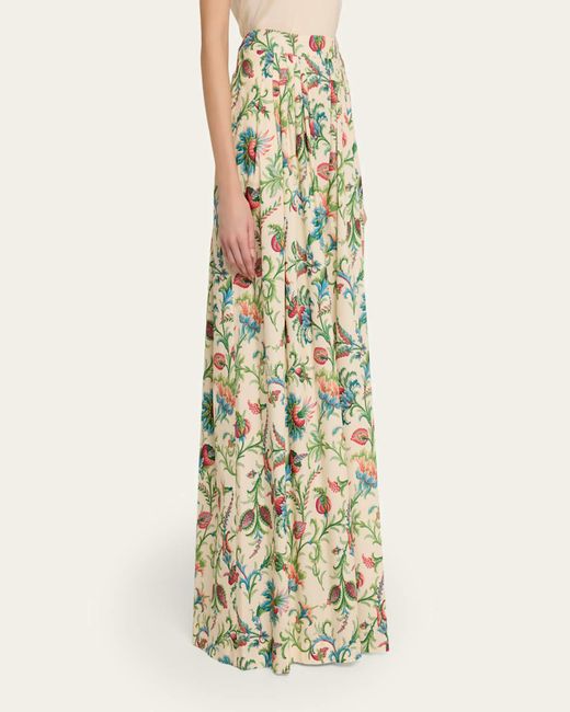 Etro White Pleated Floral Cotton Maxi Circle Skirt