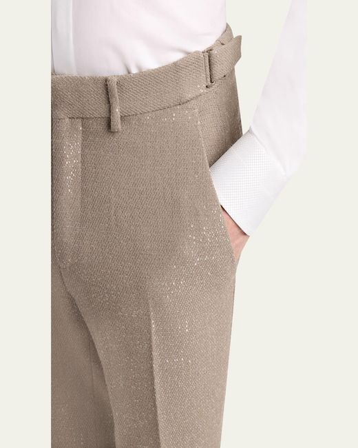 Tom Ford Natural Sequin Boucle Flat-Front Pants for men