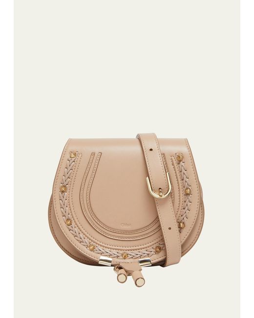 Chloé Natural Marcie Crossbody Bag In Spike Studded Leather