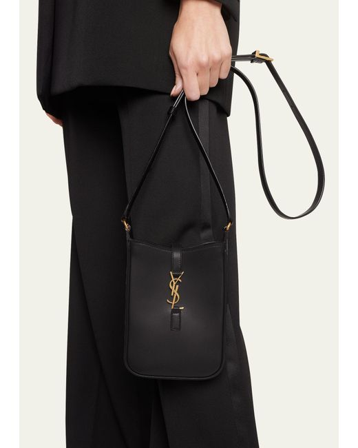 Saint Laurent Black Le 5 A 7 Mini Ysl Vertical Bucket Bag In Smooth Leather