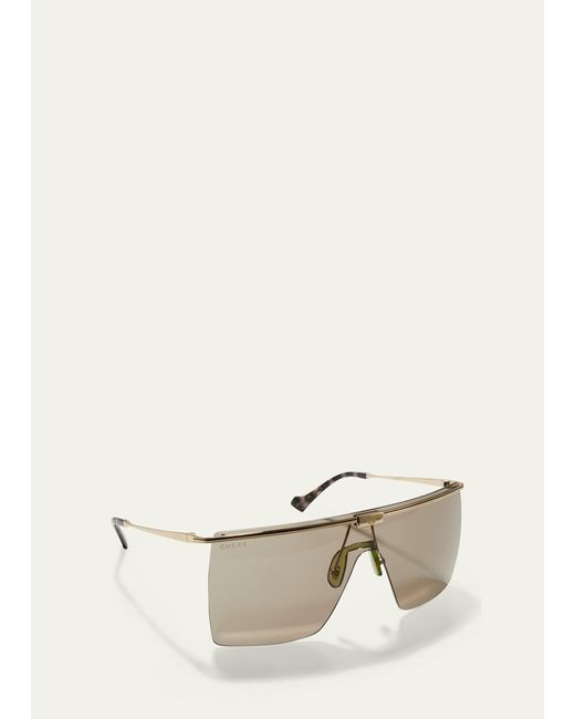 Gucci Natural Flat-top Metal Shield Sunglasses for men