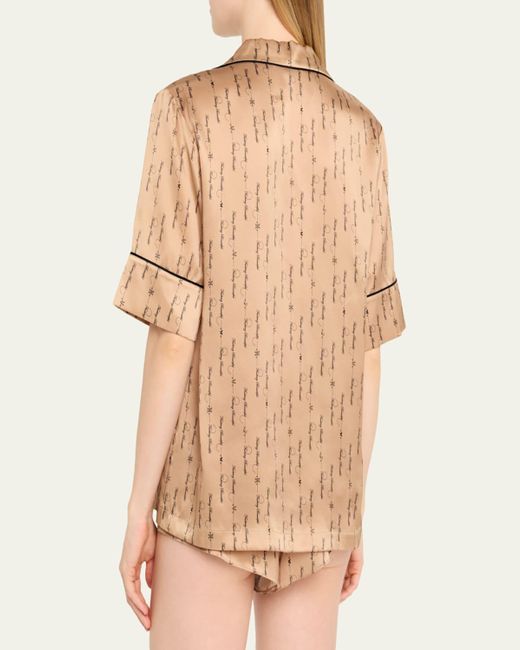 Kiki de Montparnasse Natural Script-Print Silk Lounge Top