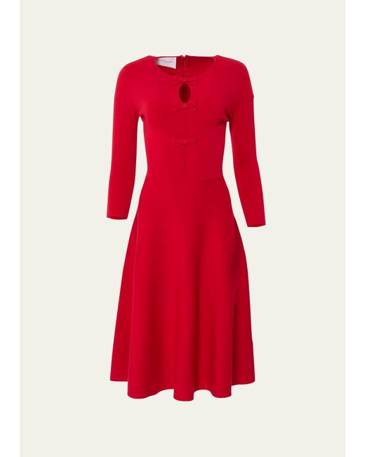 Carolina Herrera Red Knit Midi Dress With Bow Detail