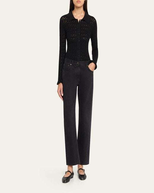 Sea Black Ruby Long-Sleeve Pointelle Knit Cardigan