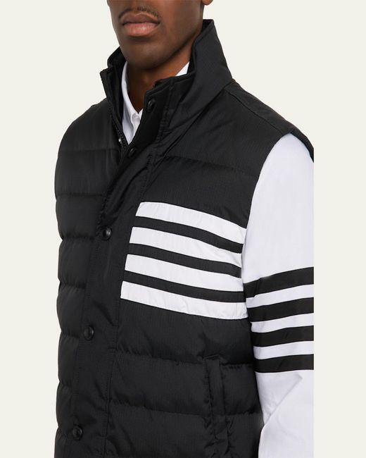 Thom Browne Black Shiny Ripstop 4-Bar Down Vest for men