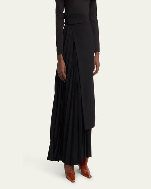 A.W.A.K.E. MODE Black Asymmetric Pleated-Insert Maxi Skirt
