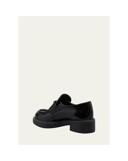 Prada White Leather Triangle Logo Loafers