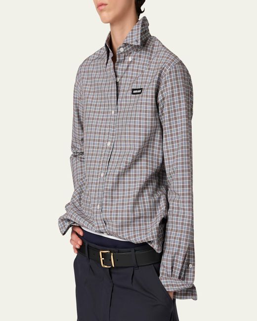 Miu Miu Purple Check Long-Sleeve Button-Down Shirt