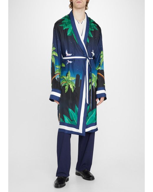 CASABLANCA Nyc Skyline Silk Twill Robe in Blue for Men Lyst