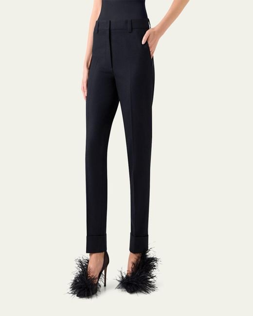 Akris Blue Maxima Wool Stretch Flannel Skinny-Leg Ankle Pants