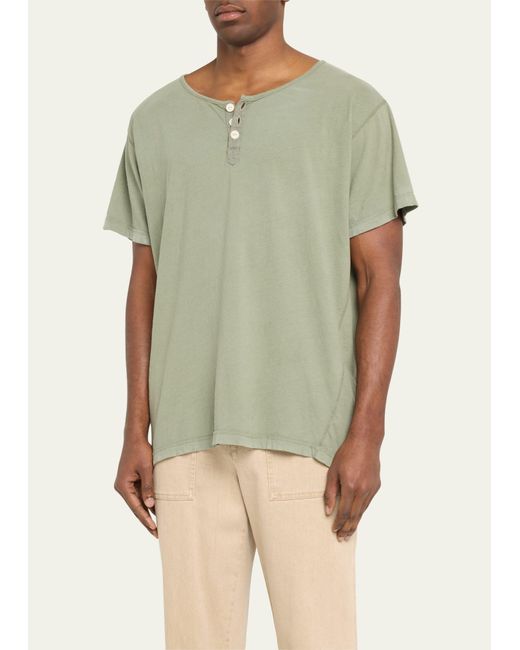 Greg Lauren Green Faded Jersey Henley Shirt for men