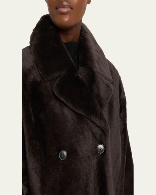 Yves Salomon Black Lacon Double-Breasted Shearling Coat