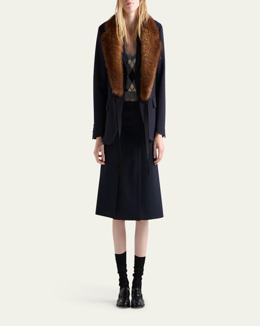 Prada Blue Single-Breasted Rush Stitch Wool Blazer