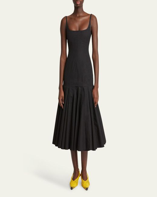 Jacquemus Black Agave Drop-Waist Pleated Flare Midi Dress